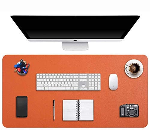 DOBAOJIA Alfombrilla de Ratón Grande, Mousepad XXL, Vade Escritorio, Tapete Escritura, Estera Oficina, Almohadilla Escritorio, Cuero PU Impermeable + Gamuza Antideslizante (90 x 43cm Naranja Rojizo)