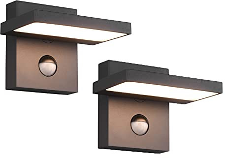TRIO Beleuchtung Moderne Außenwandleuchte 2er Set Downlight schwenkbar mit Bewegungsmelder aus Aluminium in Anthrazit