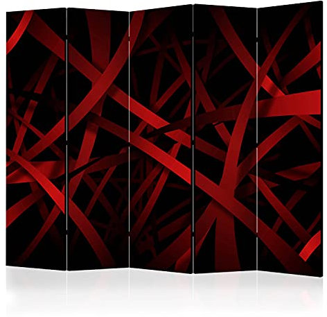 murando Raumteiler Foto Paravent Abstrakt 225x172 cm beidseitig auf Vlies-Leinwand Bedruckt Trennwand Spanische Wand Sichtschutz Raumtrenner Design geometrische Muster rot schwarz Linien f-A-0166-z-c