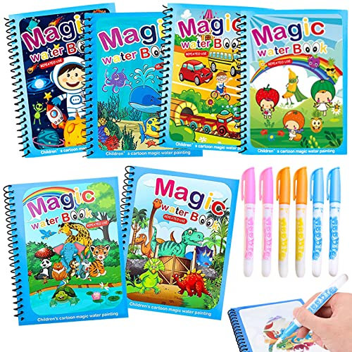 6 Stücke Wassermalbuch Wasser Malbuch Water Magic Magisches Book Wassermalbücher Wasserzauber Colouring Wasserbilder Kinder Malen und Malbuch Wasserstift Reiseaktivitäten Bildung Kleinkinder Geschenk