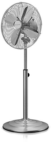 Brandson – Ventilateur sur pied silencieux, 3 niveaux de vitesse 35W, Oscillation 80°, Inclinable à 30°, Hauteur du pied réglable 75 à 99 cm, Diamètre 30cm, Certifié GS, Vintage rétro argenté chromé