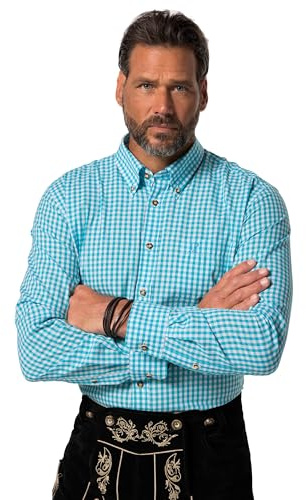 JP 1880 Herren große Größen Übergrößen Menswear L-8XL Karohemd, Trachten, Langarm, Buttondown-Kragen, Modern Fit, bis 8 XL türkis 3XL 748509750-3XL