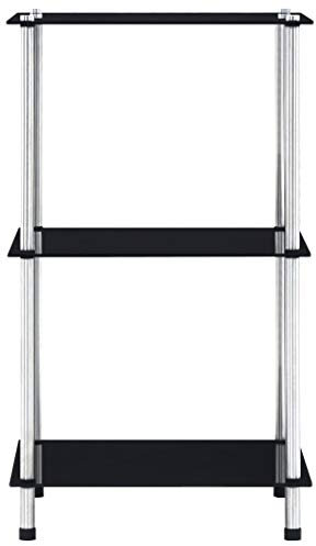 Gecheer Mehrzweckregal Bücherregal Glasregal Regal Standregal Mit 3 Ebenen,Dekoregal Wandregal Glasvitrine Badezimmer Körperpflege Storage Rack,Glasstärke:5 mm,Hartglas + Edelstahl-Rahmen,Schwarz