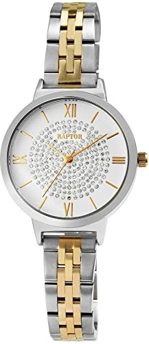 Raptor Marienne Damen-Uhr Edelstahl Similisteine Faltschließe Analog RA10230 (silberfarbig goldfarbig)
