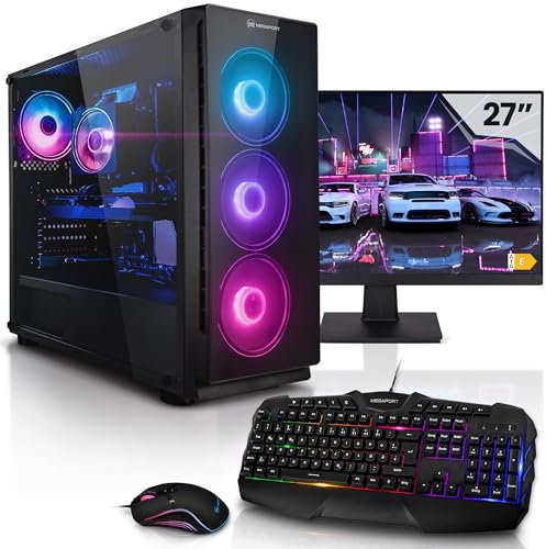 Megaport Komplett Set Gaming PC AMD Ryzen 7 5700X • 27 Monitor • Windows 11 • GeForce RTX4060 8GB • 32GB DDR4 • 1000GB M.2 SSD • WLAN • Tastatur • Maus Gaming komplettpaket