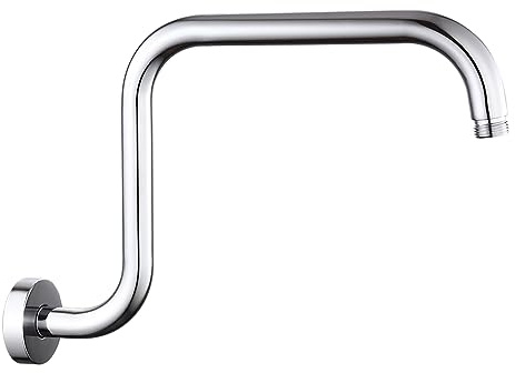 Duscharm mit Flansch, 33 cm, Edelstahl, S-Form, hoher Duschkopf-Verlängerungsarm, Wandmontage, Duschkopfarme, Chrom