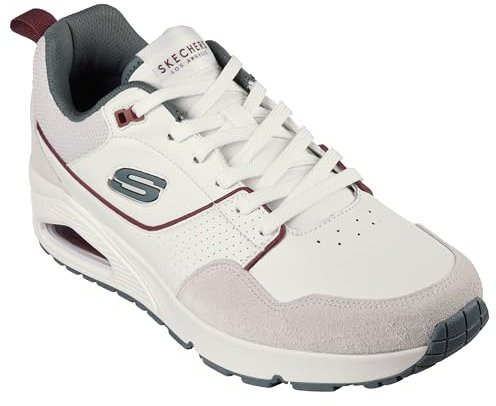 Skechers Herren UNO Retro One Sneaker, White Leather/Suede/Green Mesh/Burg Tri, 43 EU