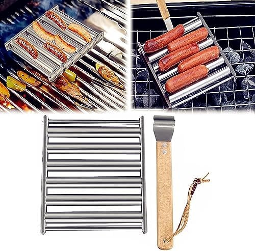 CMLLING Hot Dog Roller für Grill, 6 Rollen für 5 Hot Dogs, Edelstahl