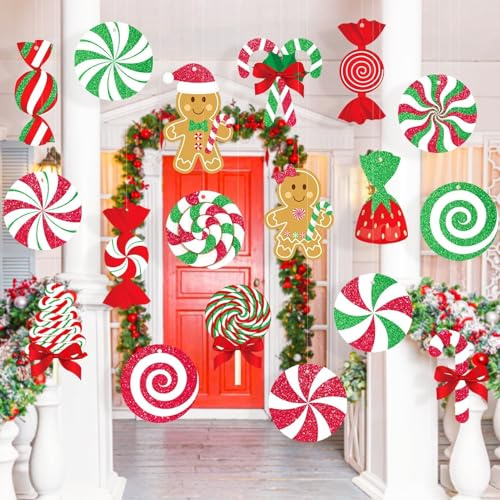 18 Pack Christmas Candy Gingerbread Outdoor Xmas Tree Decoration | Large Candy Hanging Ornaments for Outdoor Yard, Christmas Tree, Pord Decor