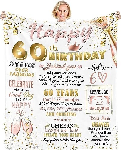 EIMOPE 60th Birthday Blanket, Decorations for Women, Happy 60th Birthday Gift Ideas