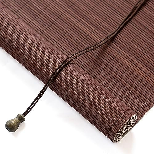 zhijiaqian456 Store Enrouleur Bambou Stores À Rouleaux Romains,Store Enrouleur Occultant,Naturel Protection Solair,Stores à Enroulement en Bambou,Marron Foncé (90 x 180 cm)