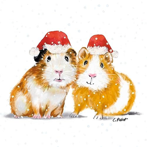 20 Servietten Weihnachten Hamster mit Weihnachtsmütze als Tischdeko. Papierservietten mit Motiv. Auch für Decoupage und Serviettentechnik 33x33cm