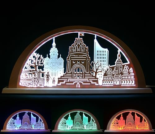 Stadtlicht LED Schwibbogen Leipzig - Stadtmotiv - 69cm - Feine Handarbeit aus dem Erzgebirge - Weihnachten erzgebirgischer Lichterbogen