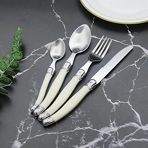 Couverts 1 6set Laguiole Couverts Set Poignée en plastique blanc Couteaux à steak Fourchettes Cuillère Couverts en acier inoxydable Cuisine occidentale Vaisselle en acier inoxydable (Color : 4 Piece