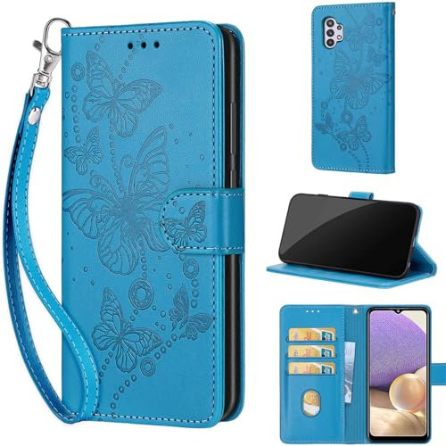 TOMYOU Handyhülle für Samsung Galaxy A32 5G (Nicht für 4G) Hülle, Premium Stoßfesten Kunstleder Flip Wallet Case Klapphülle kompatibel Samsung Galaxy A32 5G Blau