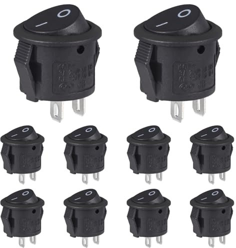 VEXUNGA 10 Piezas Interruptor Basculante Redondo Mini Interruptores Conmutador Pulsador 2 Pines 2 Posiciones ON OFF Negro Pequeño 3A 250V AC 6A 125V 15MM Encendido/Apagado para Coche