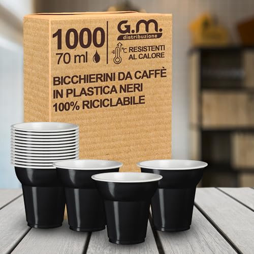 G.M. DISTRIBUZIONE bicchieri plastica (1000, Neri) - Bicchierini Caffè 70cc - Bicchieri Riutilizzabili Super Rigidi e Resistenti al Calore per Espresso, Asporto, Casa e Ufficio - Made in Italy