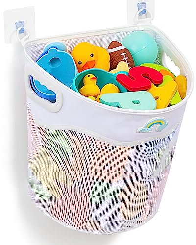 Badewannenspielzeug Aufbewahrung,Badewannenspielzeug hängeorganizer Aufbewahrung,Badewannenspielzeug Mesh Tasche.Ideal für das Aufbewahrung Badezimmer der Familie.(weiß)