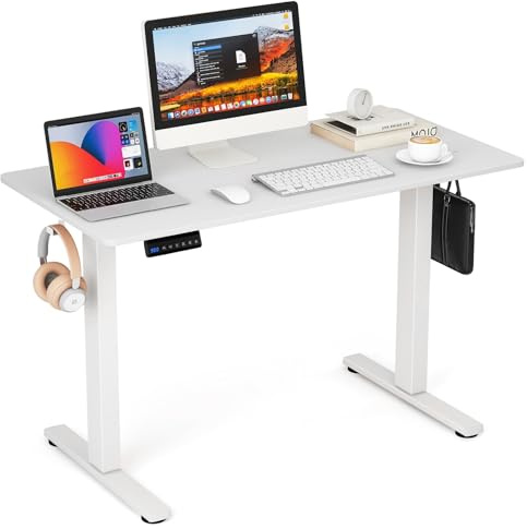 COSTWAY Höhenverstellbarer Schreibtisch 120 x 60 cm, elektrischer Stehschreibtisch mit 2 Haken & Kabelmanagement, Steh-Sitz Tisch mit Memory Funktion, Computertisch für Heimbüro (Weiß)