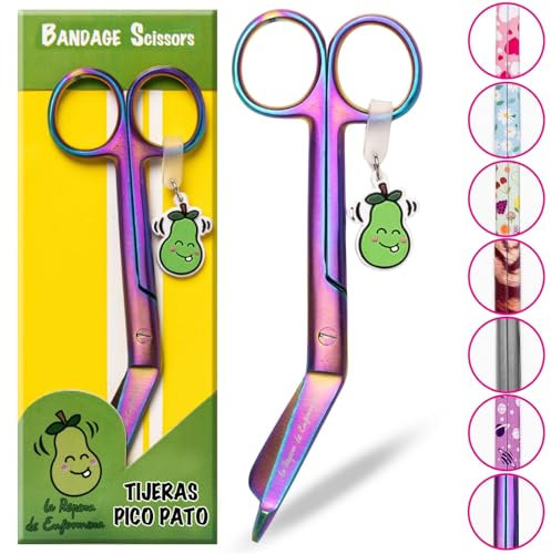 La Repera de Enfermera® Tijeras Enfermería - Tijeras Pico de Pato Punta Roma Acero Inoxidable | Punta Redonda Profesional | Regalos de Enfermería y Accesorios Enfermera TCAE (RAINBOW DREAM)