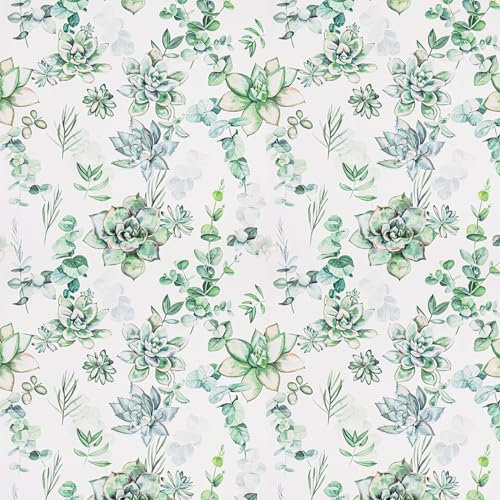 ICYEHAO Papier Peint Floral Vert,44 x 1000cm Papier Peint Fleur Feuille Botanique Vert et Blanc Succulente Papier Autocollant pour Meuble,Chambre,Salon,Salle de Bain,Toilette
