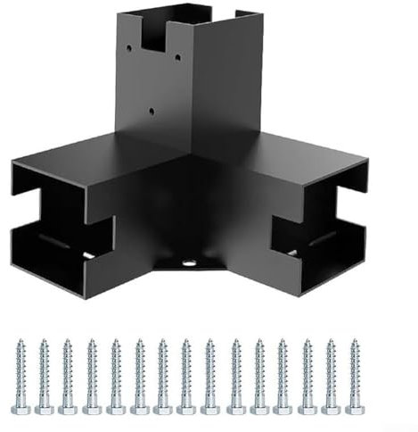 Kit di staffe per pergola, staffa angolare a 3 vie ad angolo retto con base per pergolato per gazebo Supporto rialzato con travi in legno, staffa a 3 vie con base a flangia (3T)