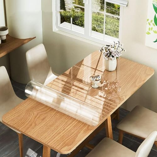 YHBZ wasserdichte Plastik-Tischdecke,Transparentes Tischtuch,PVC-Tischplattenschutz,Unterlage für Schreibtisch,Abwischbar/Anti-Verbrühung,Anpassbar 2mm dick,50 * 80cm/19.7 * 31.5in-A