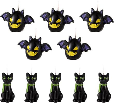 10 Stück Halloween Kerzen, Schwarze Katze und Fledermauskerze Themenkerze Süß Gruselig Wachs Minikerzen Geschenk für Katzenliebhaber Halloween Geburtstagsparty Zuhause Büro Tisch Dekor