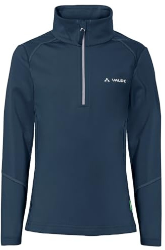 VAUDE Kinder Fleece Pullover Kids Livigno Halfzip, funktionaler und kuscheliger Fleecepulli, elastisch und atmungsaktiv, dark sea/white, 158/164