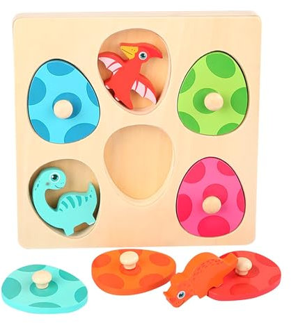 Dinosaur Peg Puzzles Wooden Toys for 2 3 4 Year Old, Montessori Baby Toys Fine Motor Skills Jigsaw Toy, Wooden Puzzles Preschool Educational Toys for Toddlers