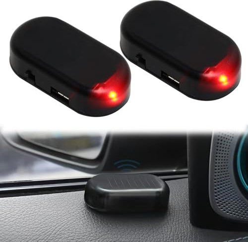 2 Stück Alarmanlage Auto, Anti Diebstahl Blinklampe,Solar Power DummyAlarm, Diebstahlsicherung für Auto Sicherheitssystem,Lampe Dummy Anti-diebstahl Blinklampe(Rot)