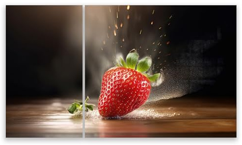 SMTDeco Herdabdeckplatte 30x52+60x52 cm – Mehr Arbeitsfläche, Spritzschutz & Schneidebrett – ESG Glas, kratzfest – für Induktion/Ceranfeld – 2-teilig, Motiv Erdbeere Holz Rot