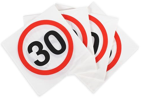 Tiwoca Deko zum 30. Geburtstag – rot-weiße Servietten mit Verkehrsschild-Optik Zahl 30 – Ausgefallene Geburtstagsdeko und lustige Geschenkideen für Männer und Frauen
