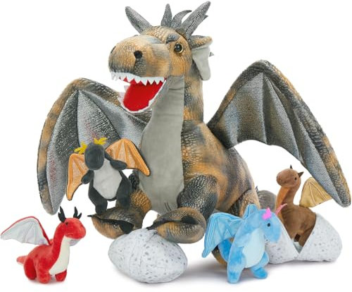 MorisMos 55cm Drache Kuscheltier XXL mit Baby im Bauch, Bunt Grau Groß Plüschdrache Stofftier,Plüschtier Dragor Dragon Teddys Geschenk für Jungen