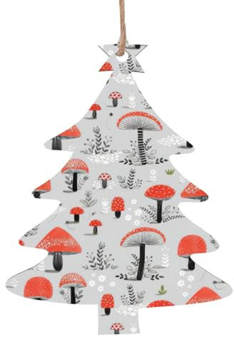 Decorazioni natalizie in legno con stampa di funghi in stile cartone animato, per caminetto e albero di Natale