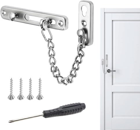 Türkette Ohne Bohren,Edelstahl Türkette,Abus Türkette,Türkette Haustür,(1 Diebstahlsicherungskette 4 Schrauben 1 Schraubendreher) 6 Stück insgesamt,Für Haus,Hotel,Innentüren Und Fenster (Silber)