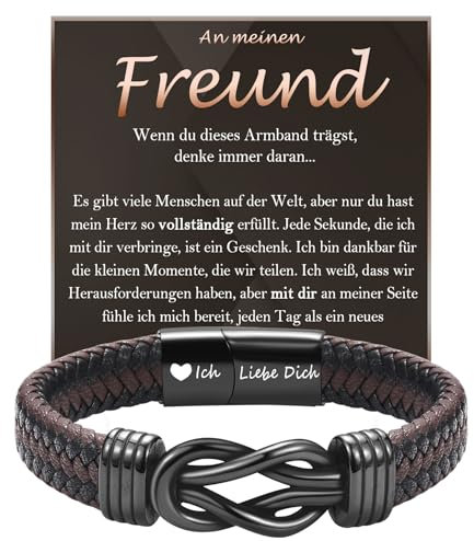 FAOMZQ Geschenke an Meinen Freund, Ich Liebe Dich Geschenk für Männer mit Gravur, Armband Geschenk für Meinen Freund von Freundin zum Geburtstag Valentinstag Weihnachten Hochzeitstag Jahrestag