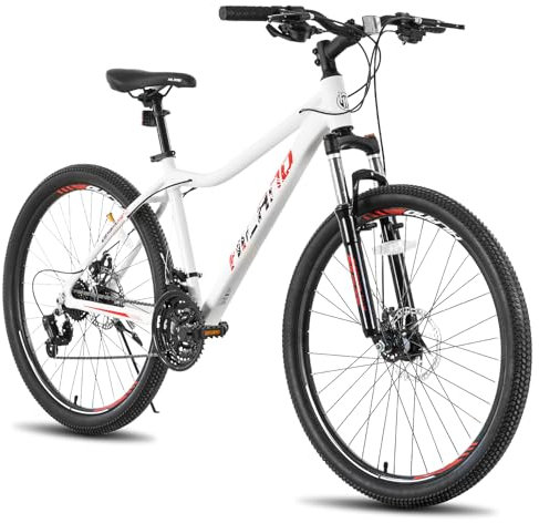 Hiland 27,5 Zoll Mountainbike MTB mit Aluminiumrahmen 21 Gang Schaltung Doppelscheibenbremse Lock-Out Federgabelfür Damen und Mädchen weiß