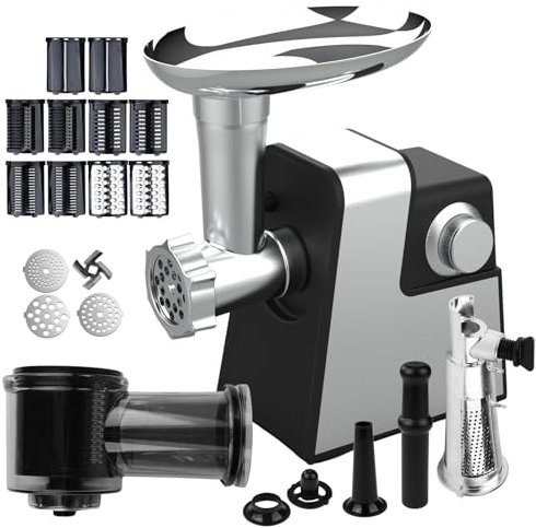 TICFOX Fleischwolf elektrisch,Wurstaufsatz Aufsatz für Plätzchen,Hackfleisch maschine 800W,Edelstahl Loch-Scheiben 3mm/5mm/7mm