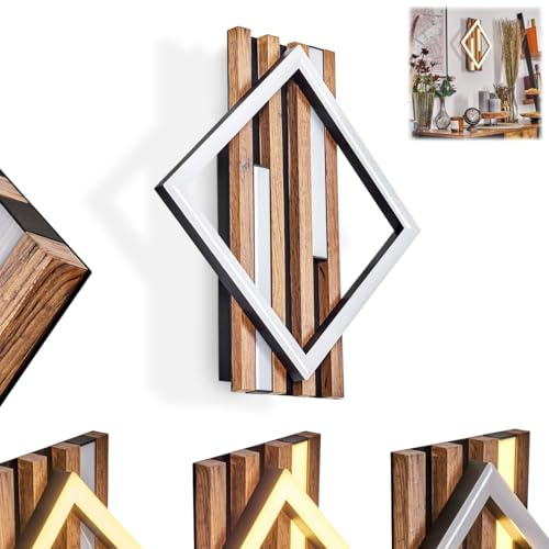 HOFSTEIN LED Wandleuchte Ellekilde, Wandlampe aus Metall/MDF/Kunststoff in Schwarz/Holzoptik/Weiß, Leuchte im modernen Design, 19 Watt, 1990 Lumen, Wohnzimmer, Schlafzimmer, Küche, Flur, Treppenhaus