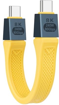 Seminer 240W USB-C a USBC Cable Plano Corto (13 cm), 80 Gbps compatible con Thunderbolt 5/4, Carga Rápida, Soporte OTG y Pantalla 8K para Todos los Dispositivos Type-C-Amarillo