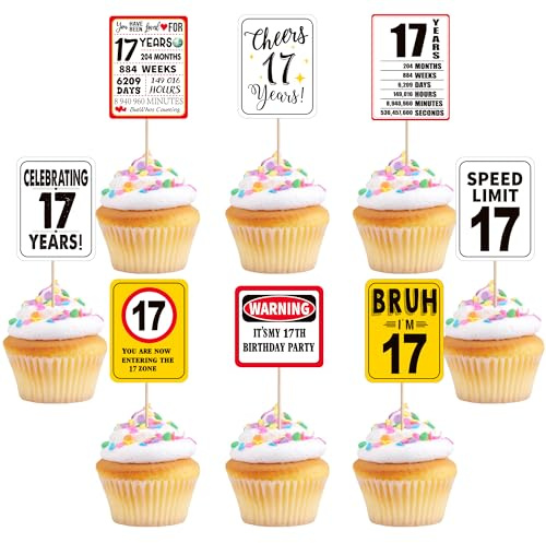 40 Stück Happy 17th Geburtstag Tortendeko Celebrating 17 Years Cupcake Toppers Prost auf 17 Jahre Kuchen Deko für Mädchen Junge 17. Geburtstag Jahrestag Party Kuchen Dekorationen
