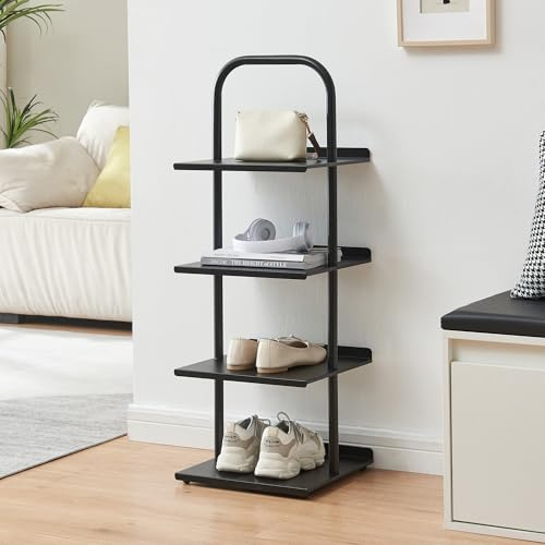 [en.casa] Schuhregal schmal Poytya mit 4 Ebenen Metall 96 x 34 x 32 cm Schuhständer für 4 Paare Schuhregal Standregal Flur Wohnzimmer Schwarz