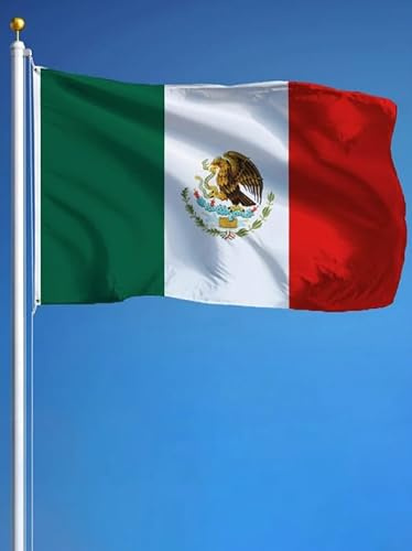 Drapeau du Mexique 90x150 cm – Polyester Résistant avec Œillets – Couleurs Vives – Drapeau Mexicain Intérieur/Extérieur – Idéal pour Fête, Supporters, Décoration, Manifestation