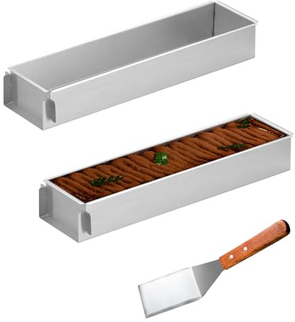 2 Pezzi Teglia Forno Rettangolare, Stampo Torta Regolabile, Teglia Antiaderente per Tiramisù con Parte Laterale Rimovibile, Teglie da Forno di Alluminio per Torta, Mousse, Pane e Tiramisù (40cm)