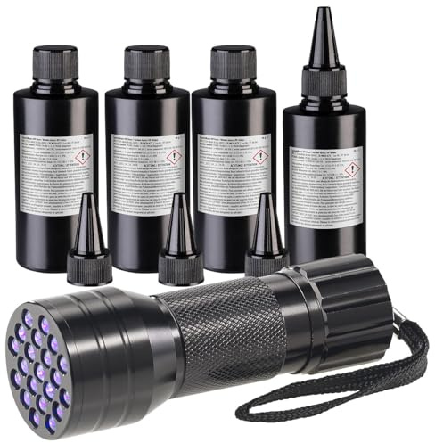 AGT Kleber: 4er-Set UV-Resin, kristallklar, vorgemischt, 4x 50 g, inkl. UV-Lampe (Kristallklares Resin Harz, Harz gebrauchsfertig)