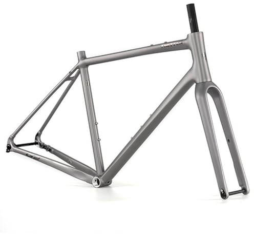 QUYCOIU 700C Gravel-Rennrad-Rahmenset 45/48/51/54 cm Scheibenbremsrahmen + Carbonfasergabel Aluminiumlegierung Steckachse F12*100 Mm R12*142 Mm BSA BB68 Mm(Gray,48CM)