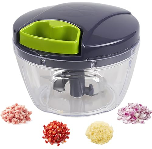 QiMan Zwiebelschneider Manuell, 520ML Zwiebel Zerkleinerer mit Seilzu, BPA-Frei, Multifunktionaler Zwiebel Zerkleinerer für Gemüse, Obst, Zwiebeln, Nüsse, Knoblauch