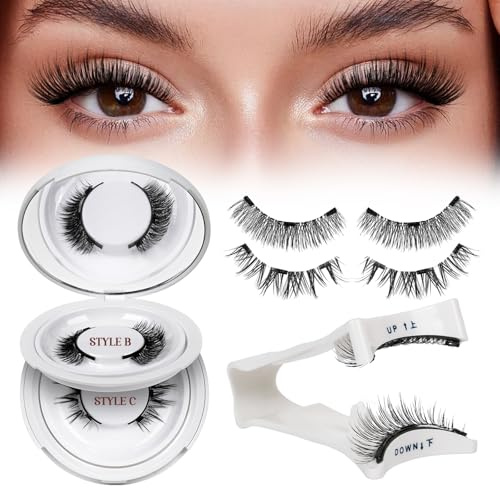 QUEWEL Magnetic-Eyelashes with Applicator, 2 Pairs Flylash Magnetic-Lashes with Applicator, No Glue Needed False Lashes, Easy to Wear and Remove (CX Kit A8)
