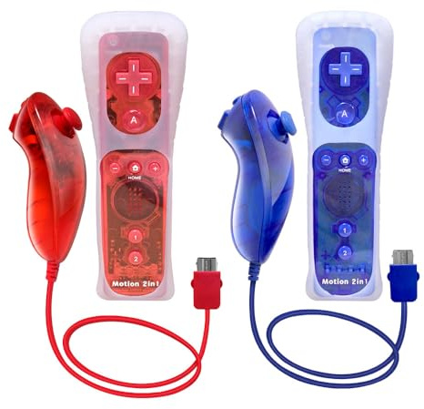 SONVIEE Telecomando Wii e Joystick Nunchuck Telecomando di Ricambio con Motion Plus per Wii con Copertura in Silicone e Cinturino da Polso Compatibile con Wii/Wii U